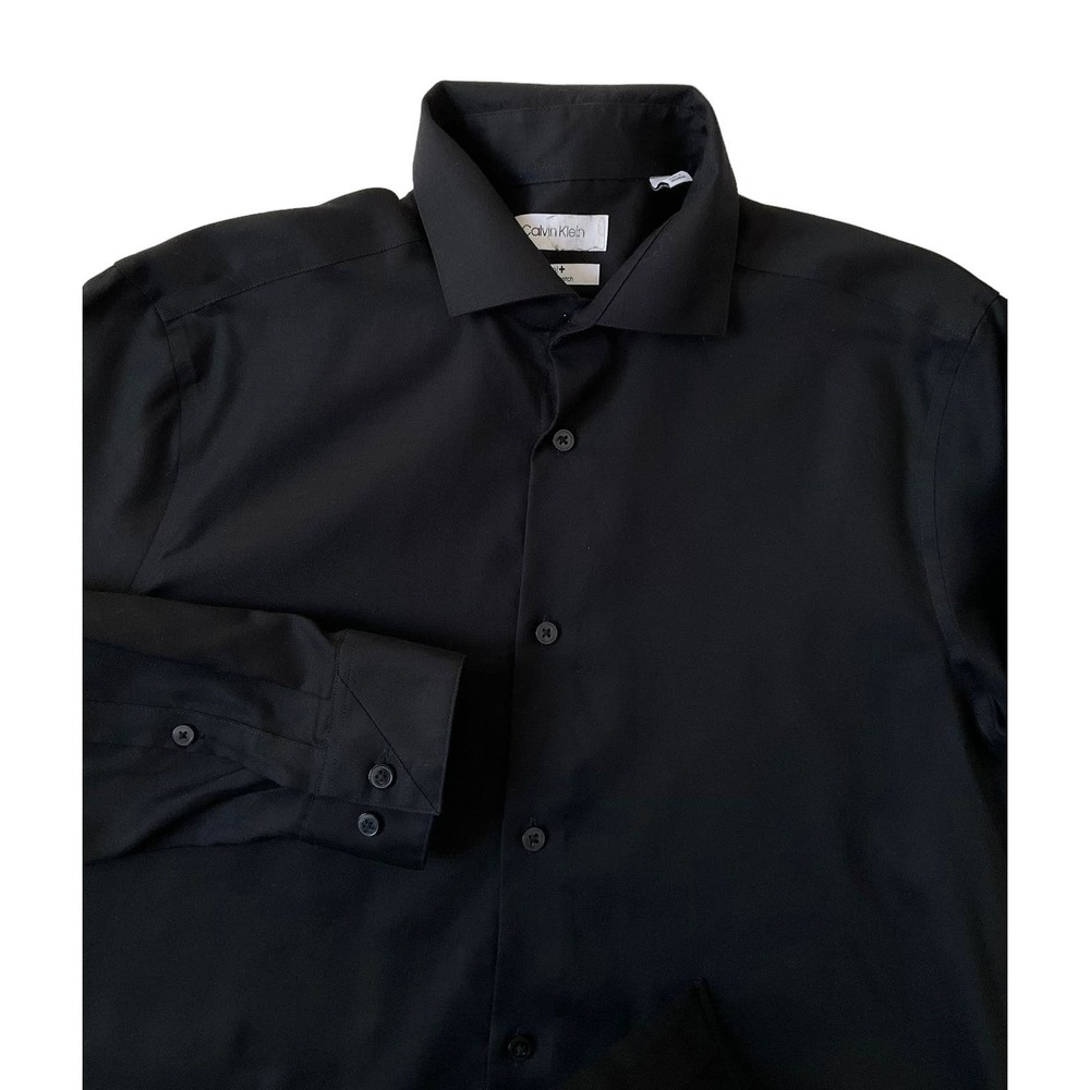 Calvin Klein Black Slim Fit Stretch Button Up Shirt Size 15 | 39-55 - Picture 2 of 6